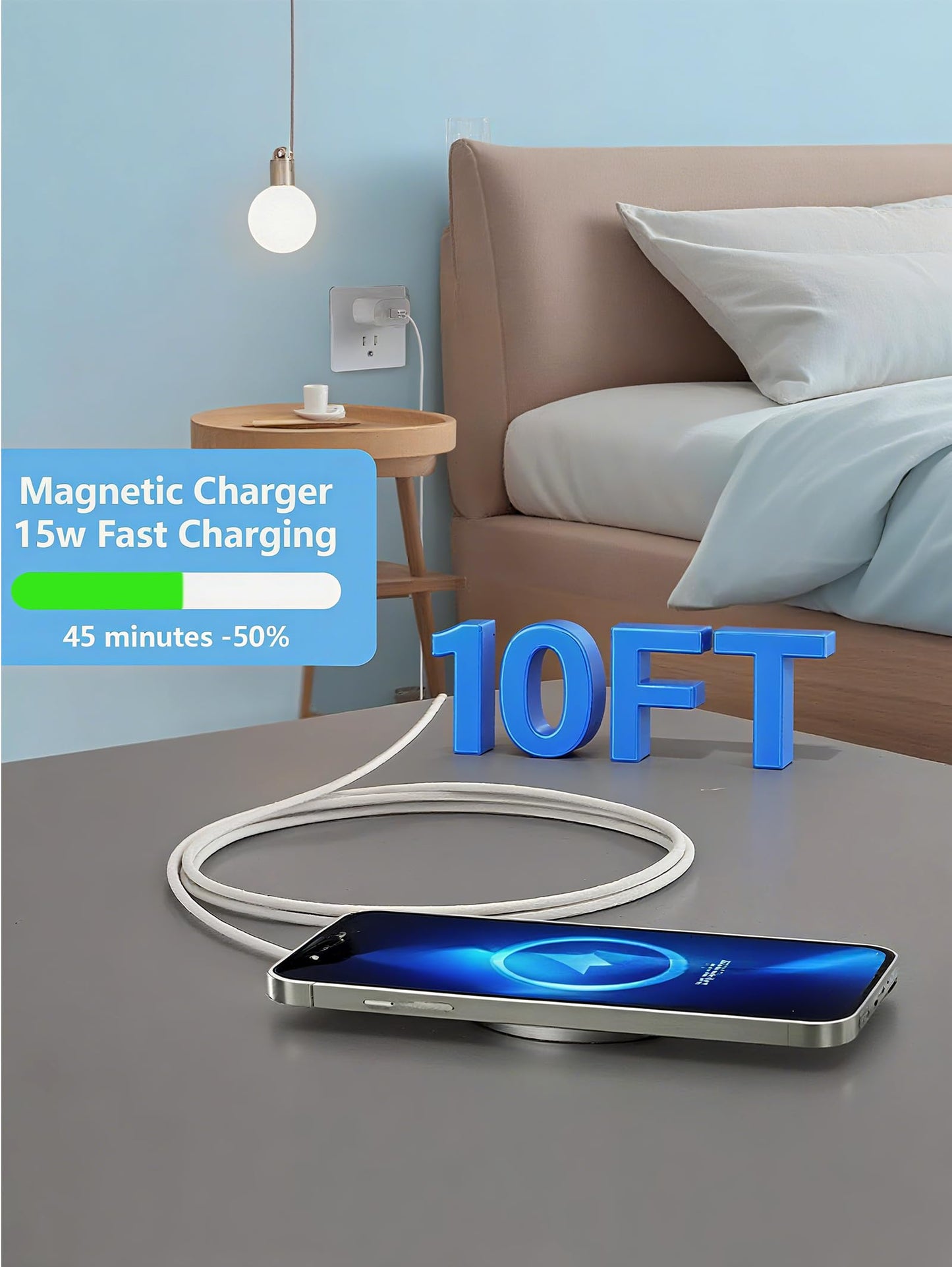 Magnetic Wireless Charger for Apple iPhone 17/16/15/14/13/12/11/AirPods, 2-Pack Fast Charging Long Cable 10ft Magnet Pad & 2-Pack Type-c Charger