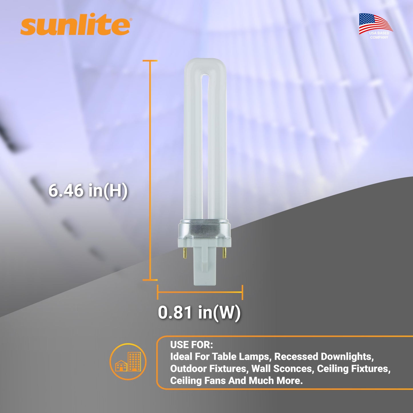 Sunlite PL13/SP41K Compact Fluorescent Single U-Shaped Twin Tube Light Bulb, 13 Watts, 120 Volts, 720 Lumens, 2-Pin GX23 Base, 4100K Cool White, 10