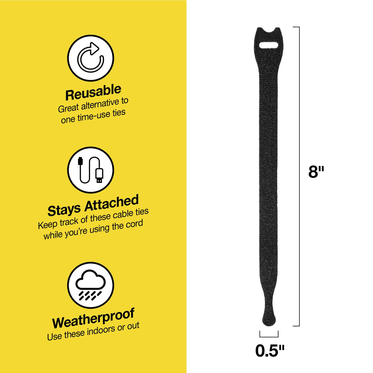 Wrap-It Storage Self-Gripping Cable Ties, 8-inch, 100-Pack (Black) - Cord Ties, Cord Wraps, Cable Straps, Wire Ties, Wire Organizer for Cord