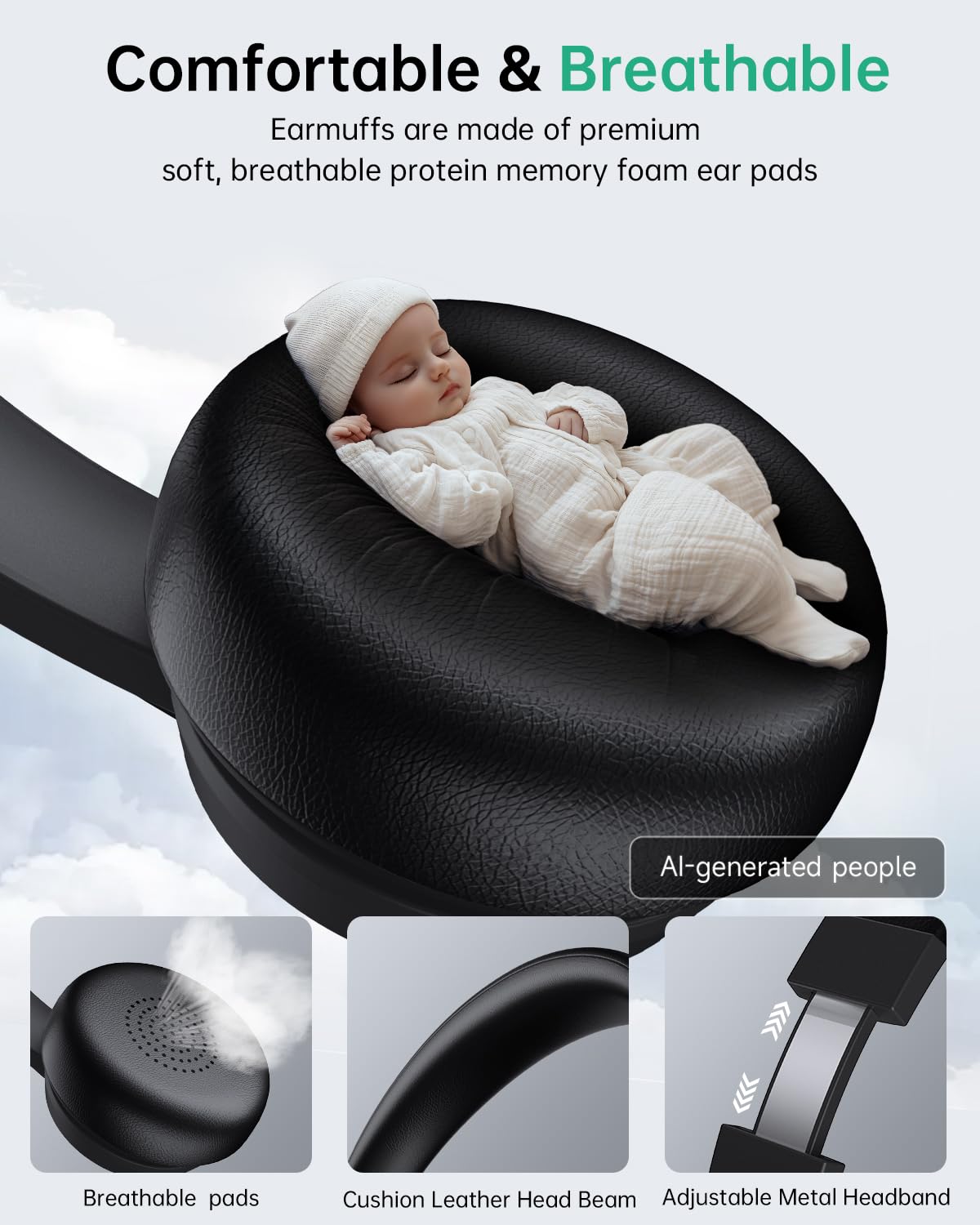 AOC Wireless Headset with Mic for Work, AI Noise Cancelling, Bluetooth