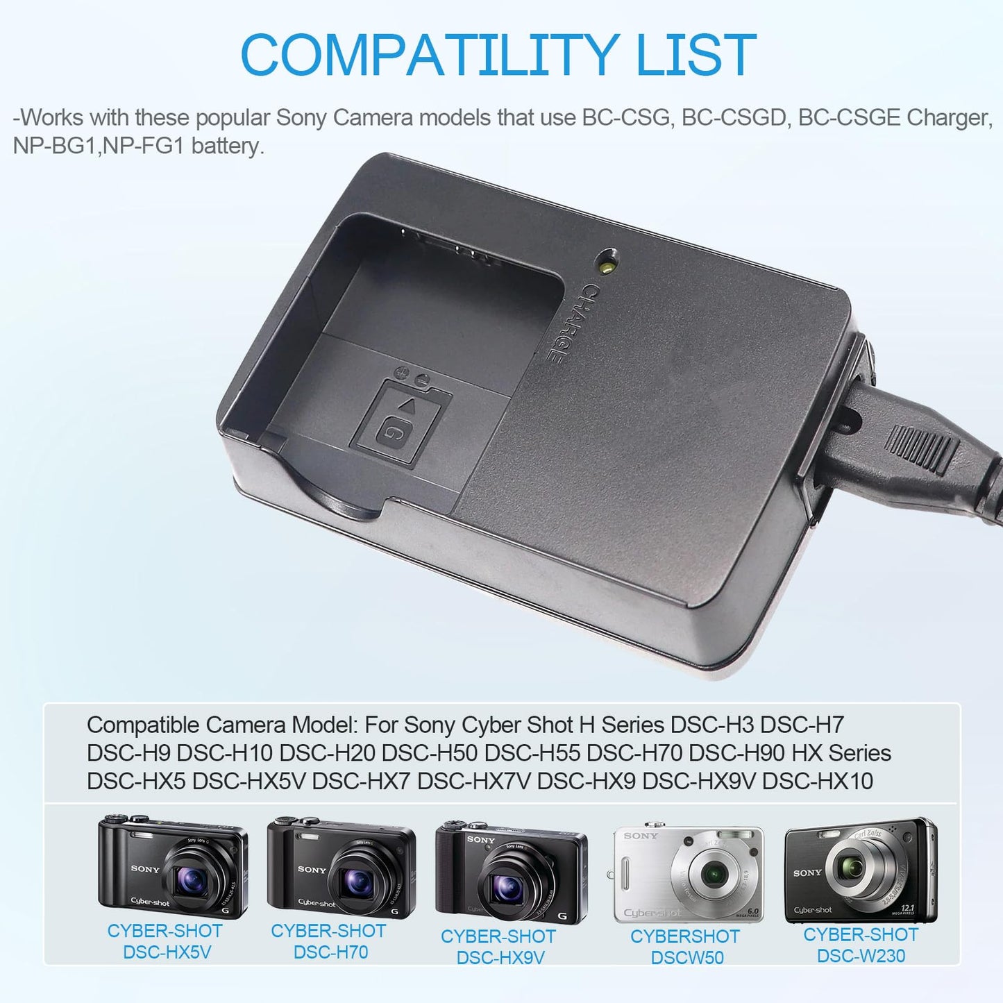 BC-CSGB NP-BG1 NP-FG1 Battery Charger Compatible with Sony Cybershot