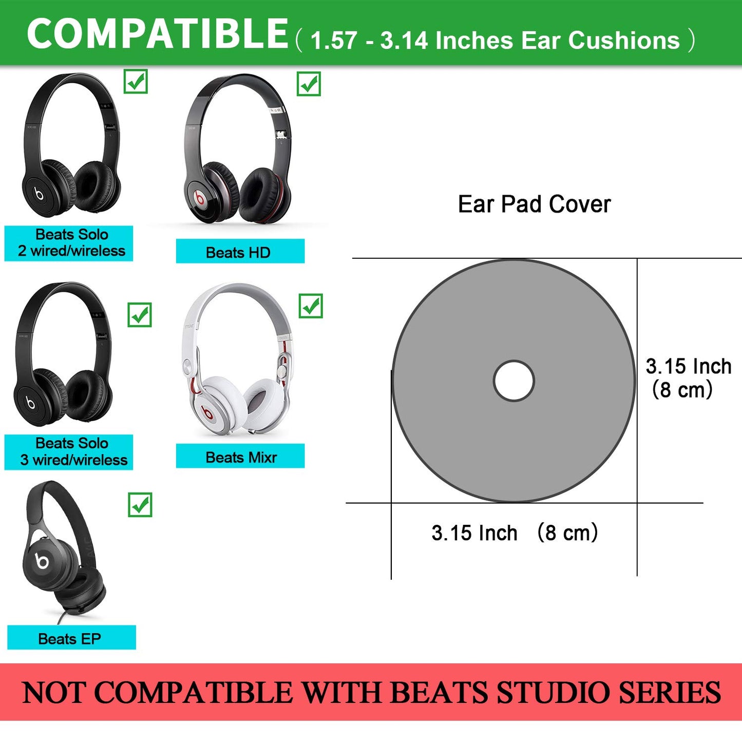 JARMOR Earpads Sweater Cover Protectors with Knit Fabric for Beats Solo 3/2, Solo HD/Mixr/EP Headphones and Other Headsets with 1.57-3.14 Inch Ear