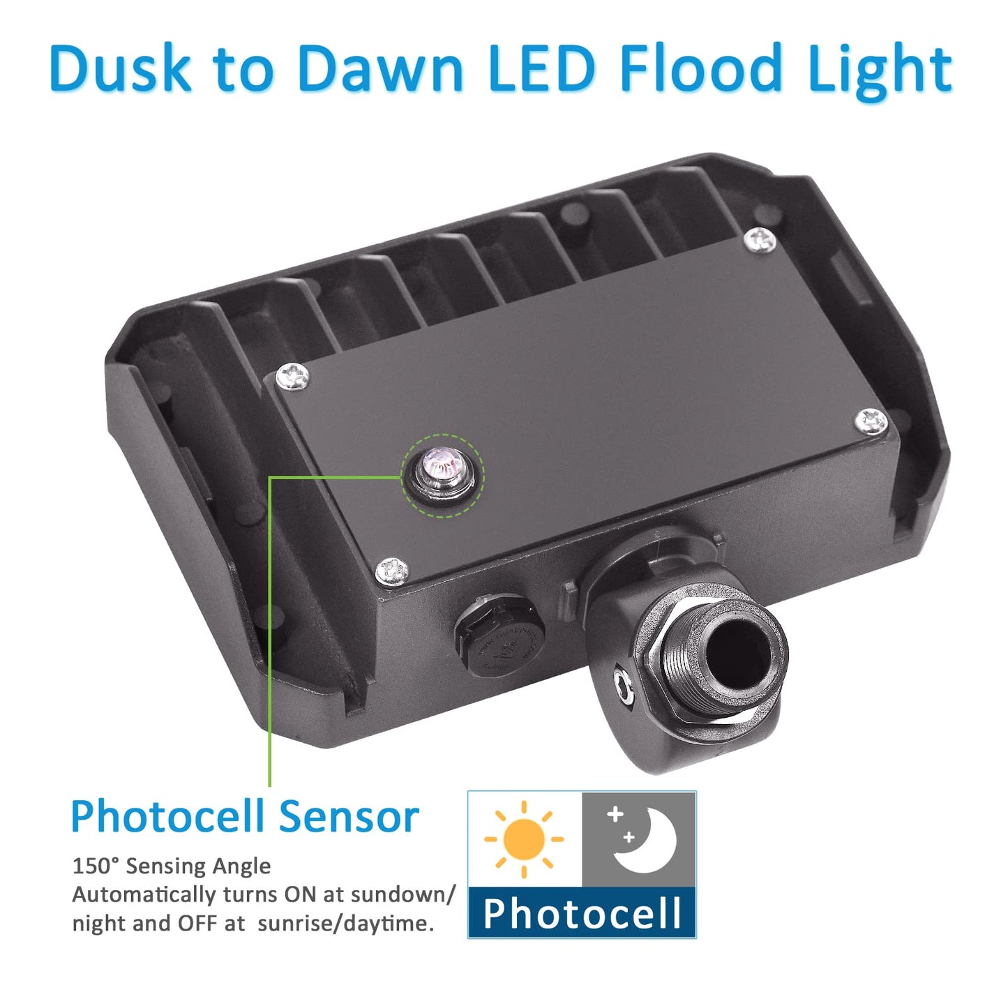 SZGMJIA 30W LED Flood Light with Knuckle, Outdoor Security Fixture Light with Dusk-to-Dawn Photocell 5000K 4,050lm(200W Equivalent) Waterproof