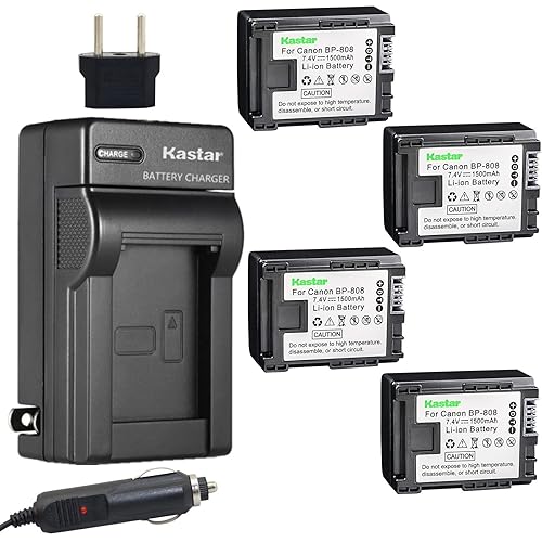 Kastar BP808 Battery (4-Pack) and Charger Kit for Canon BP-807, BP-808, BP-809 and Canon HFM400 HF100 M300 S100 S200 FS36 FS37 HF200 HFS11 HF100 HF20