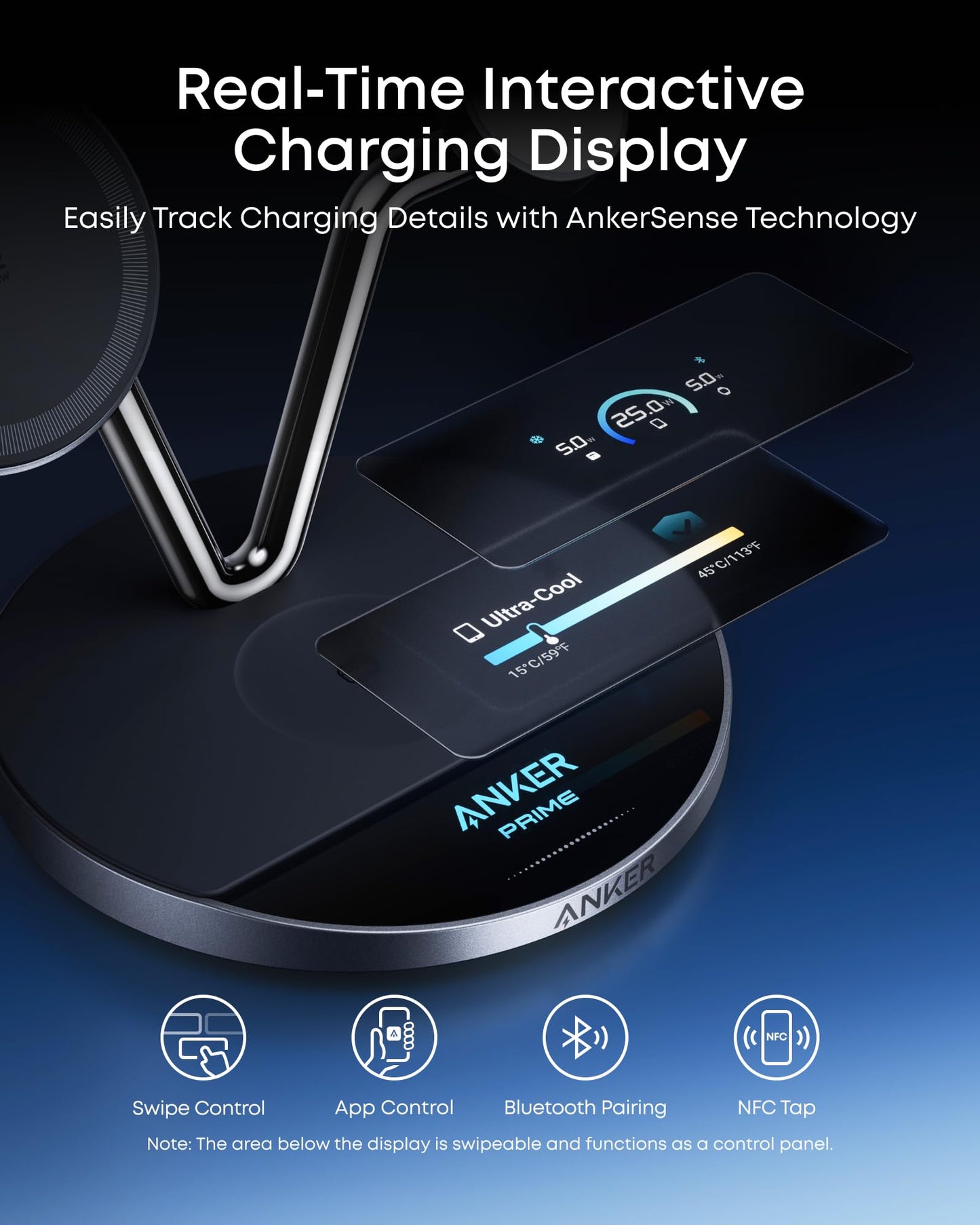 Anker Prime 3-in-1 Charging Station, Qi2.2-Certified 25W Wireless Charger Dock Stand, MagSafe Compatible, Smart Display with TEC Active Cooling