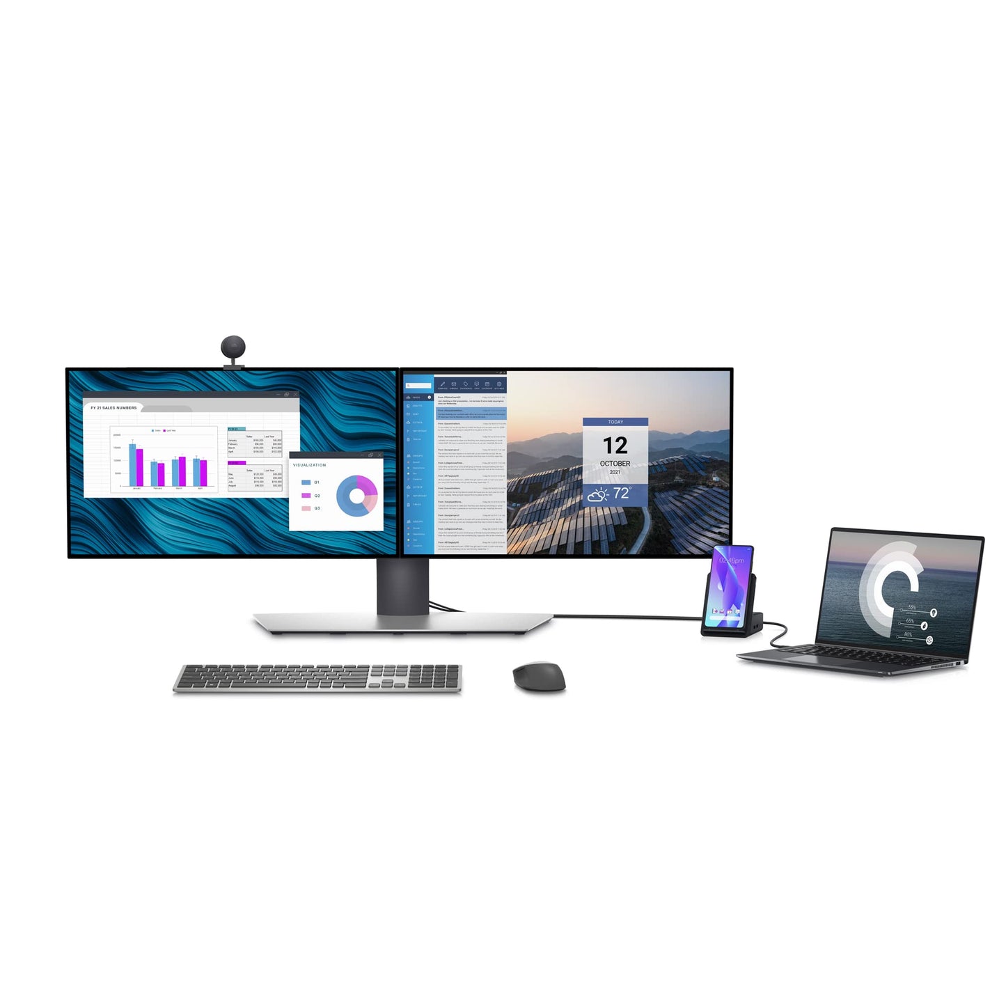 Dell Dual Charge Dock HD22Q - Fabric Wrapped Charging Stand, Type-C Connector, Qi Enabled Charging, Wake-on-Dock, Smartphone Rest, Power Button LED