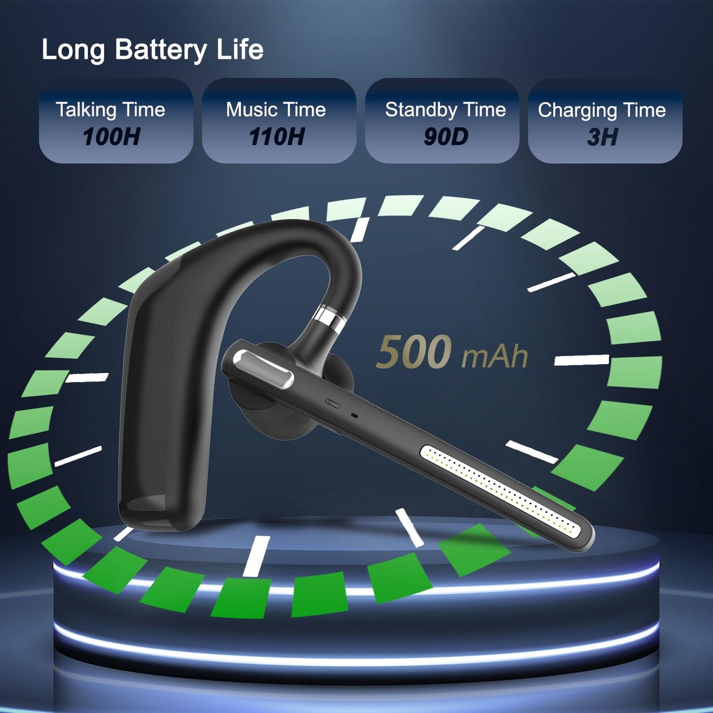 Bypeanis Bluetooth Headset, Wireless V5.4 Bluetooth Earpiece with Dual Noise Cancellation Mic with iPhone and Android, 110H Talktime Hands-Free