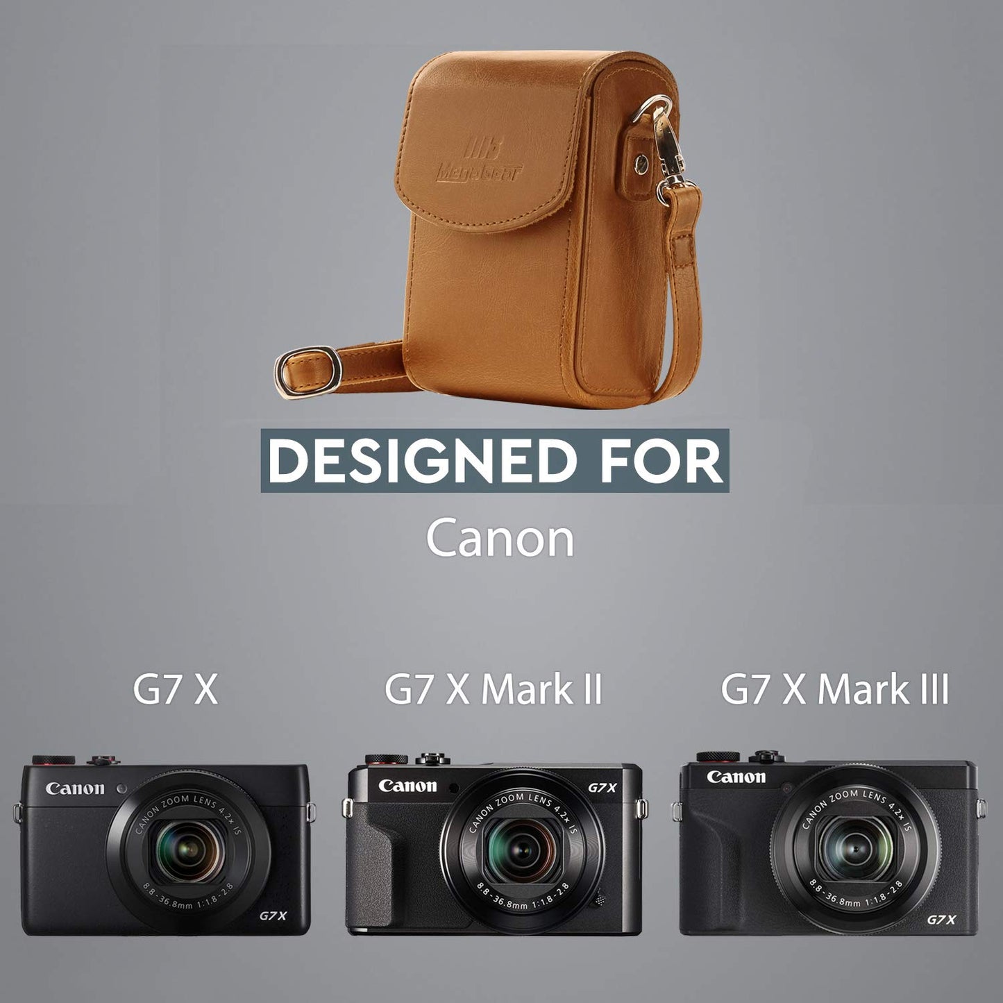 MegaGear MG768 Leather Camera Case with Strap compatible with Canon PowerShot G7 X Mark III, G7 X Mark II, G7 X - Light Brown