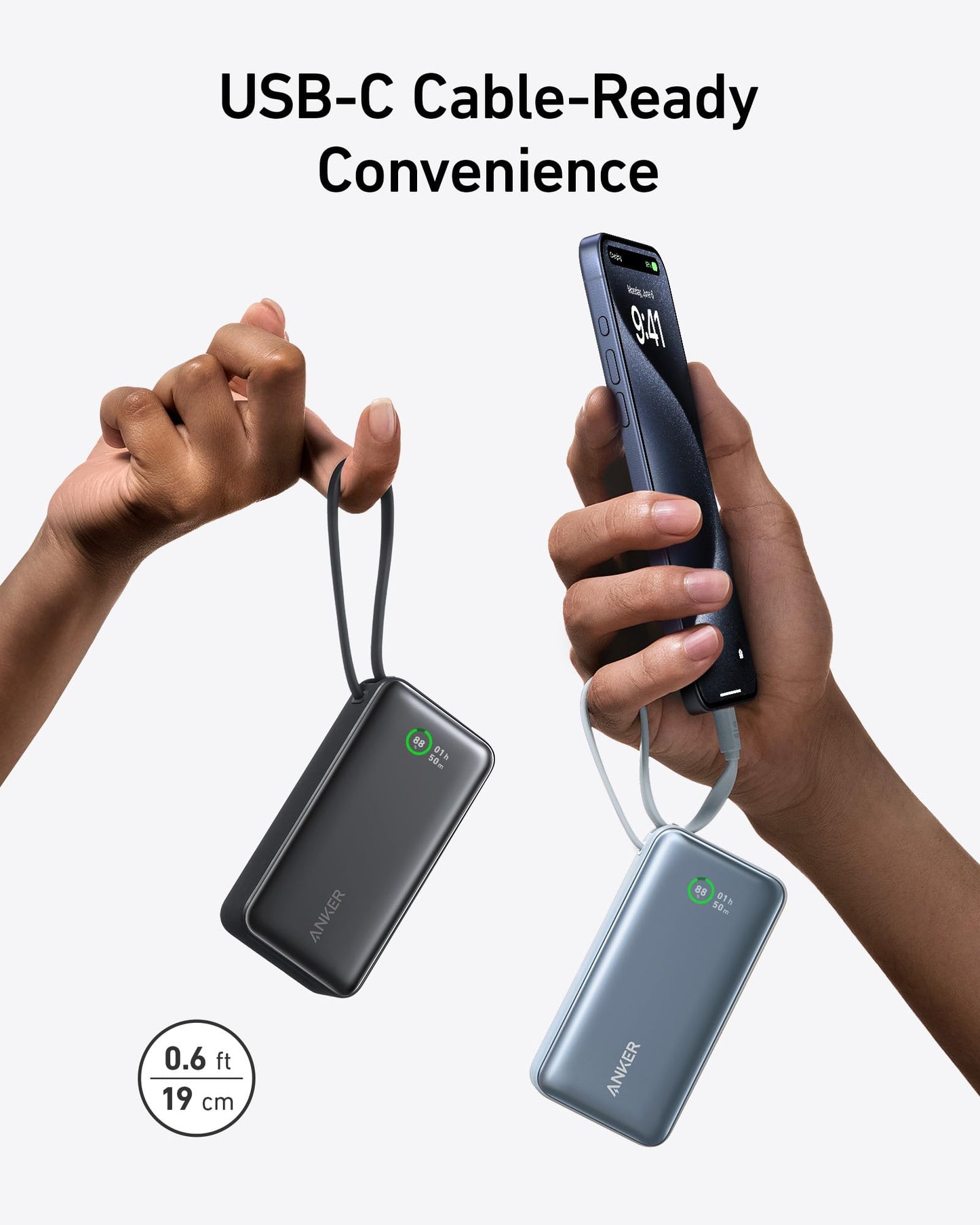 Anker Nano Power Bank,10,000mAh 30W Portable Charger,Built-in USB-C Cable