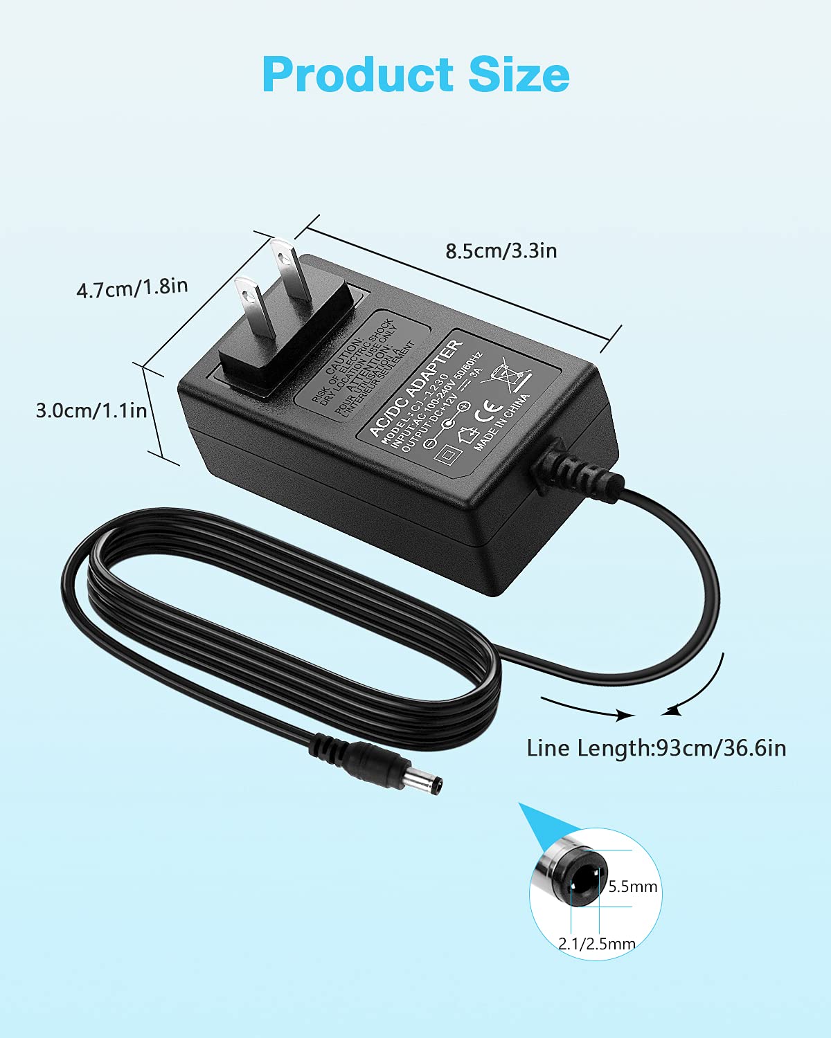 Aclorol 12V 3A Power Supply Adapter 36W 100V-240V AC to DC 12Volts Converter Adapter Transformer 3amp 2.8A2.5A2A1.5A 5.5x2.5mm 2.1mm for WS2811 12V…