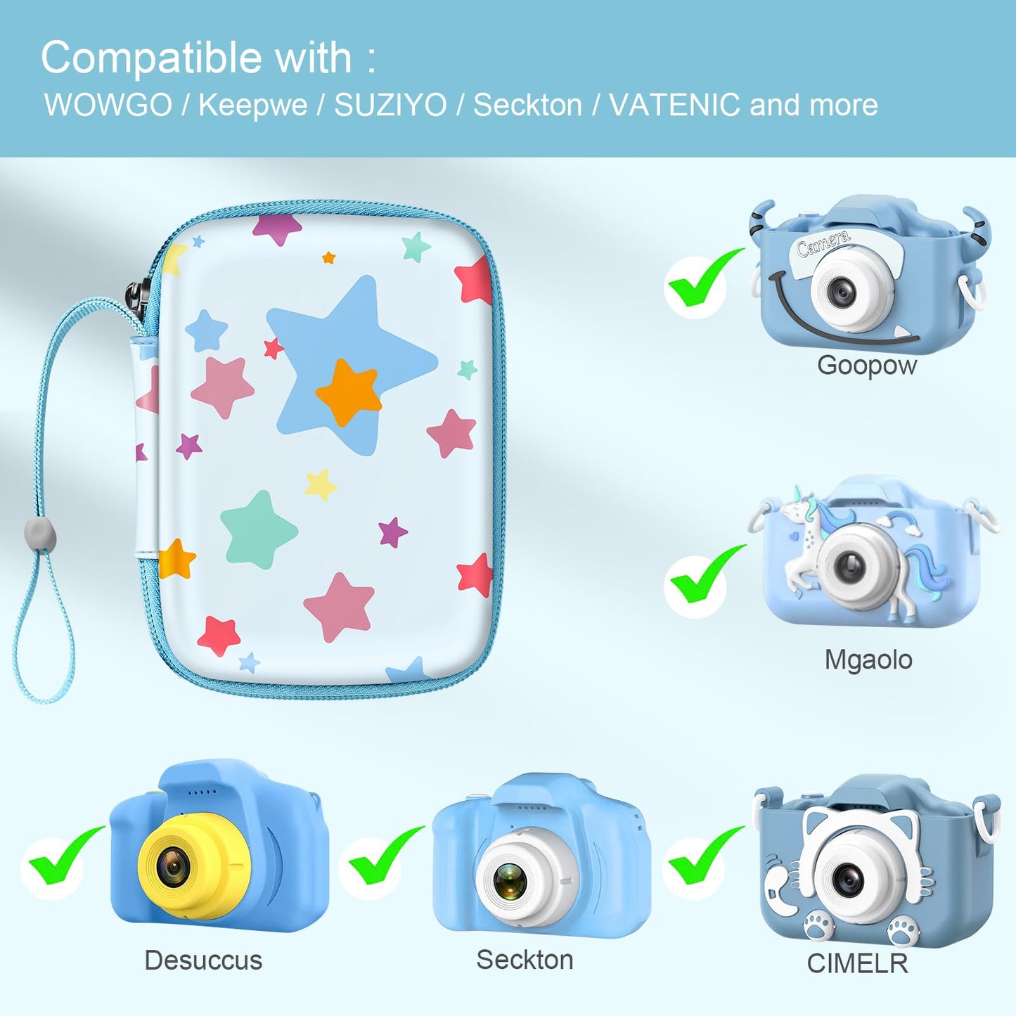 FINTIE Kids Camera Case Compatible with Goopow/Seckton/Dylanto/Mgaolo/Masterbee/CIMELR/Desuccus Kids Digital Camera Toys, Children Carrying Bag