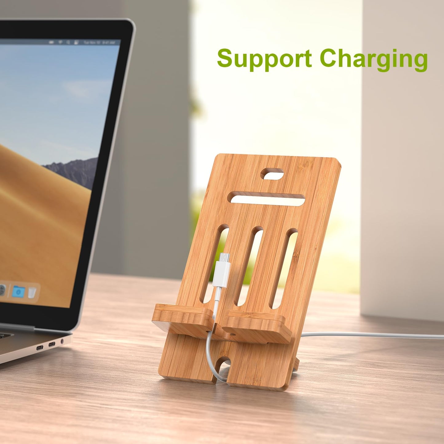 Pezin & Hulin Cell Phone Tablet Stand, Bamboo Wooden Smart Phone Desktop Charging Dock Holder Compatible with Pad, 8 Plus X XS Max XR, All Android