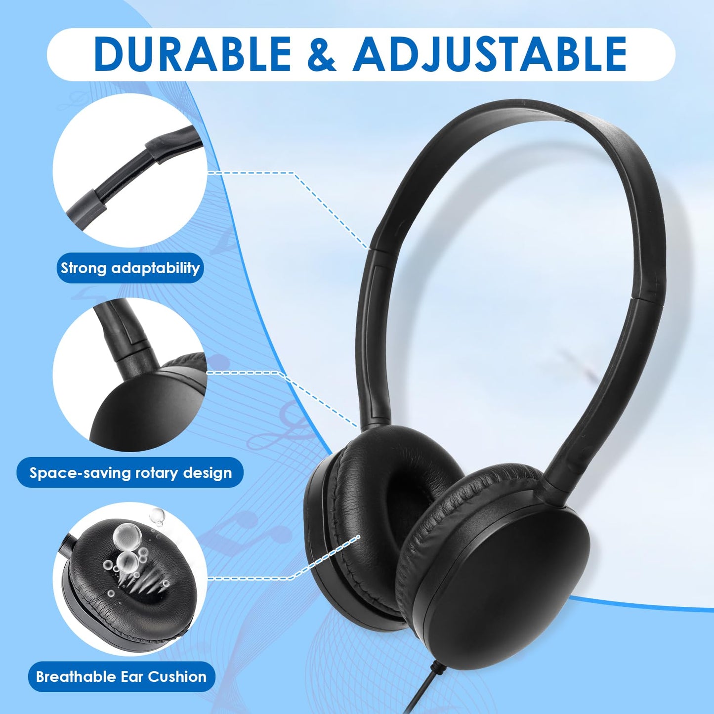 ZXQZYM 20 Pack Classroom Bulk Kids Headphones for School Classroom Students Kids Children Teen and Adults (Black)