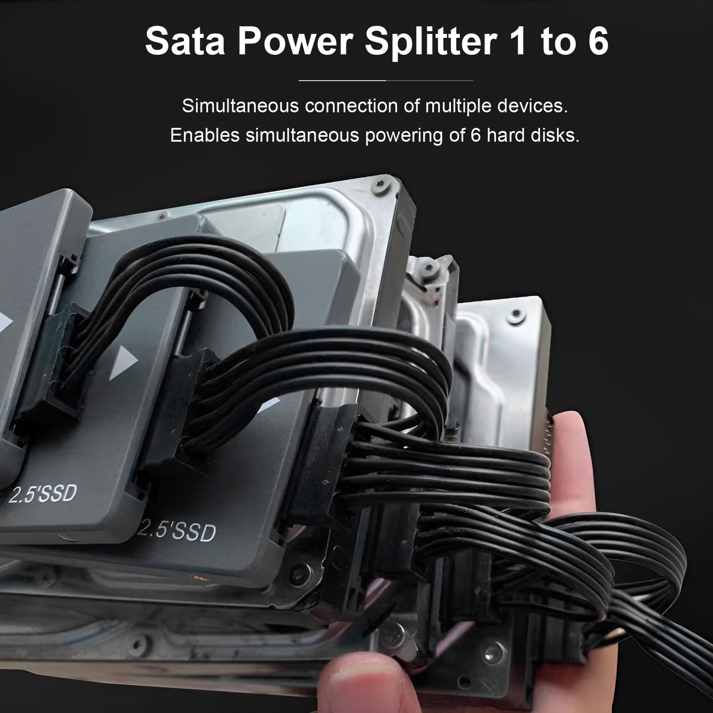 HSZJsto SATA Power Splitter Cable 6 Way, 15Pin SATA Male to 5 Female Power Extension Hard Drive Cable for HDD, SDD, Optical Drives, 21.5CM