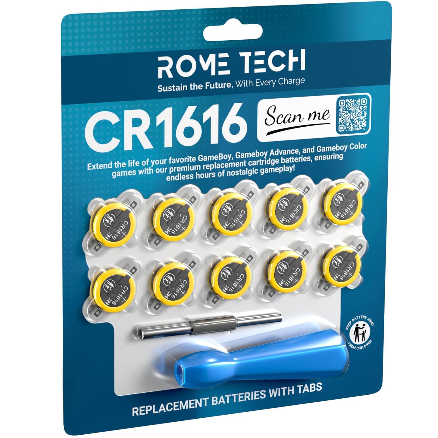 Rome Tech 3V CR1616 Batteries with Solder Tabs + Screwdriver Security Bit Set. Compatible with Silver, Emerald, Saphire, Ruby Gameboy Cartridge - CR…