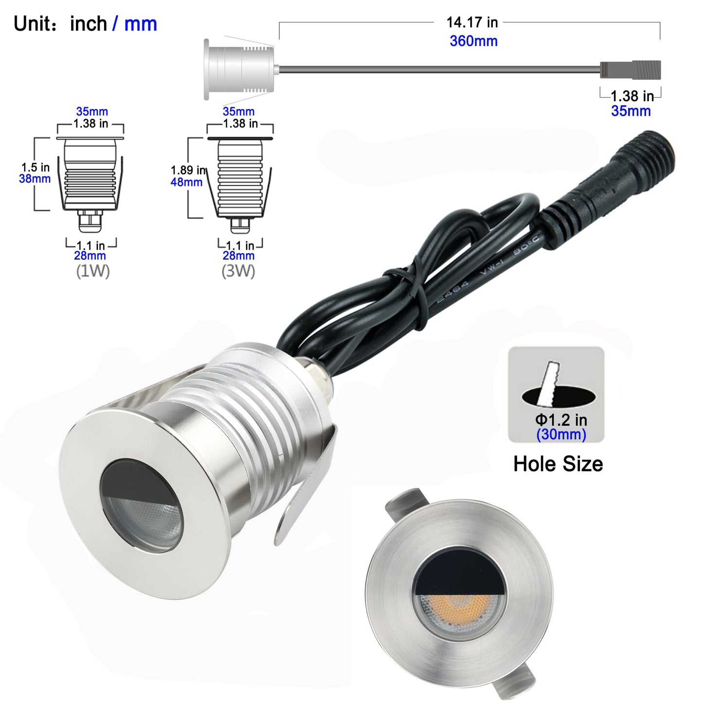 CNBRIGHTER LED In-Ground Well Light - Half-Moon, 12V-24V DC, IP67 Waterproof Buried Underground Lamps,Outdoor Landscape Lighting,Warm White 3000K (1