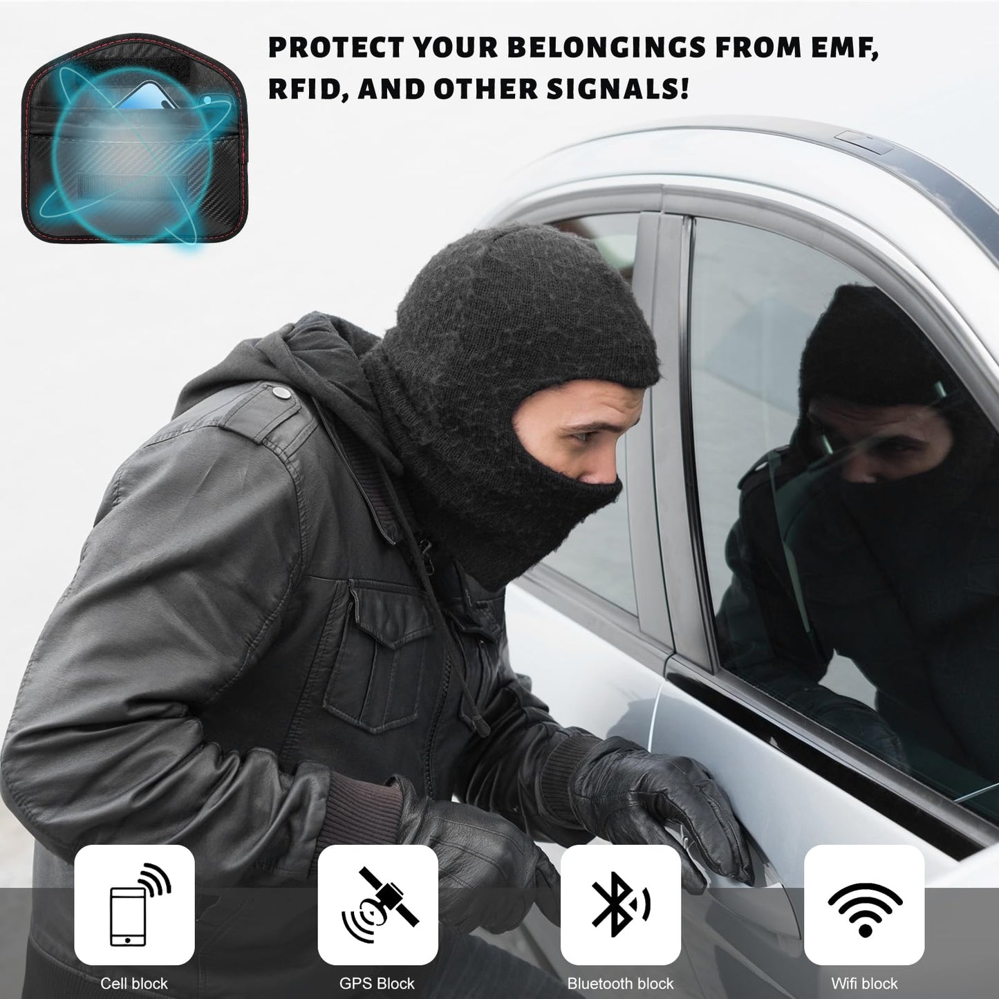 Pxobiug 2 PCS Faraday Pouch for Car Keys, Anti-Theft Key Fob Protector Faraday Bag with Sticky Fastener, Anti-Hacking Carbon Fiber RFID Signal
