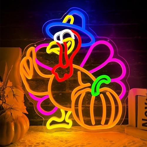 Pumpkin Turkey Neon Sign Dimmable Thanksgiving LED Neon Light Pumpkin Glowing Sign USB Powered Wall Hanging Decoration for Fall Neon Sign Thanksgiving