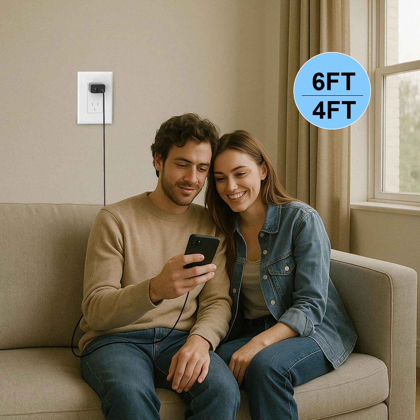 USB-C Fast Charger ?35W+10W Dual-Port Fast Charger with 4-Foot and 6-Foot Type C Cables, Compatible with Samsung Galaxy S25 Ultra/S24+/S23 and iPhone