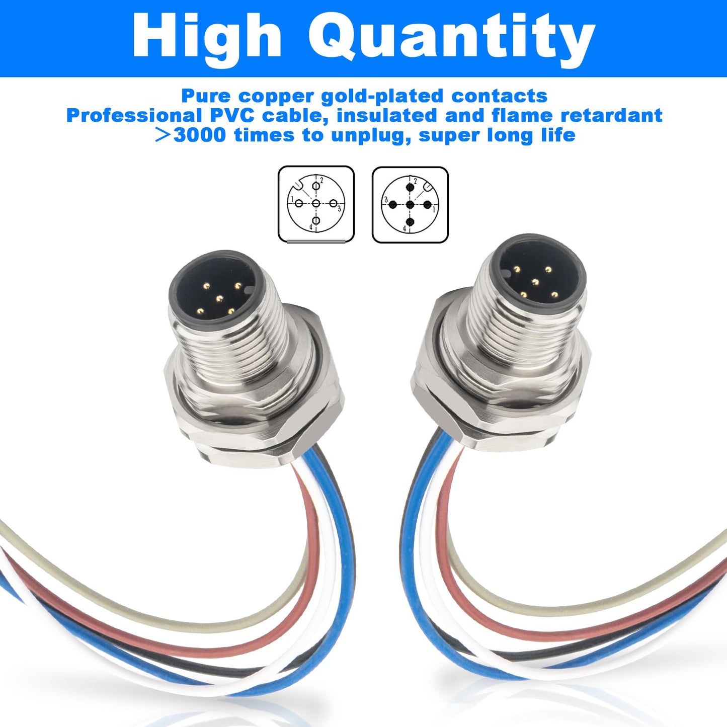 Hamadap 0.2m M12 5 Pin Male Circular Aviation Connector Cable,16mm Waterproof Front Mount Socket Sensor Connector Cable Screw Threaded 2 Pack