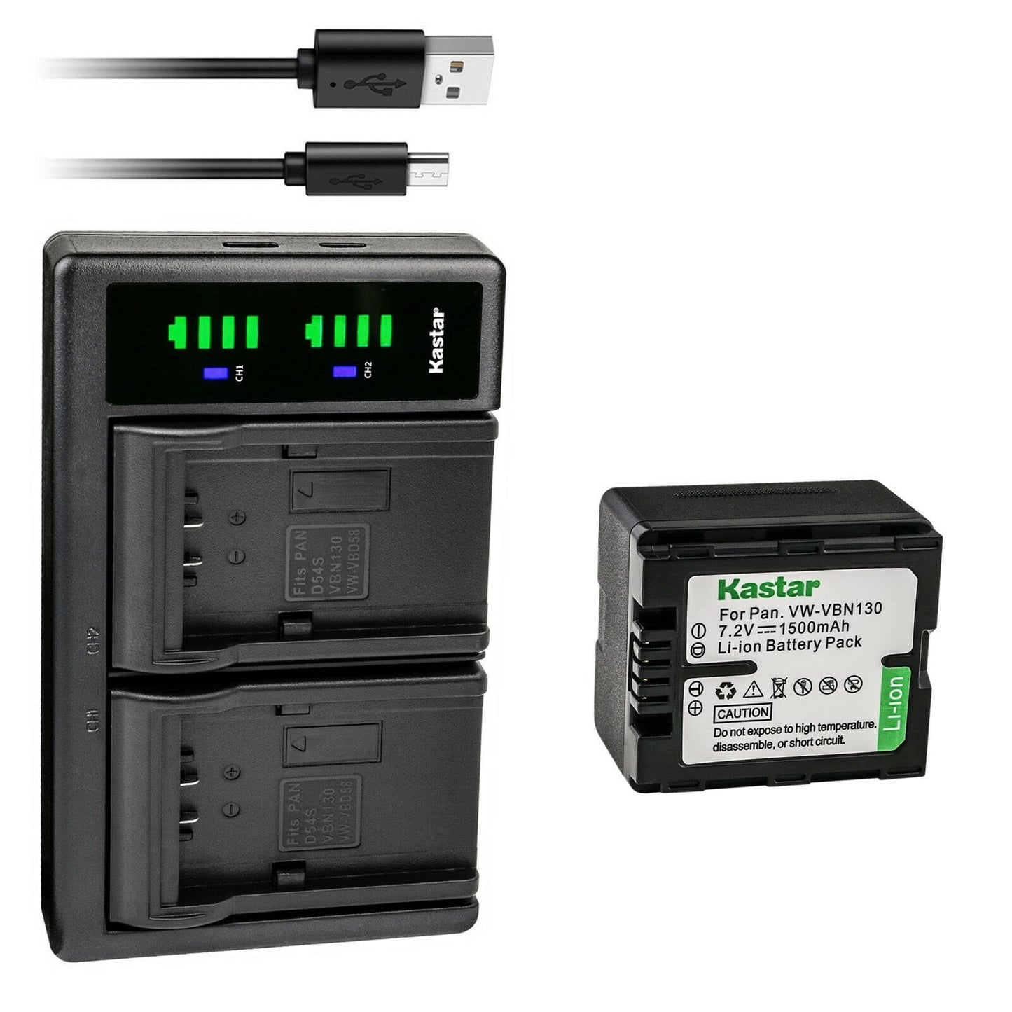 Kastar 1-Pack VW-VBN130 Battery and LTD2 USB Charger Replacement for Panasonic HC-X910, HC-X920, HC-X920M, HDC-HS900, HDC-HS900GK, HDC-HS900GK-3D
