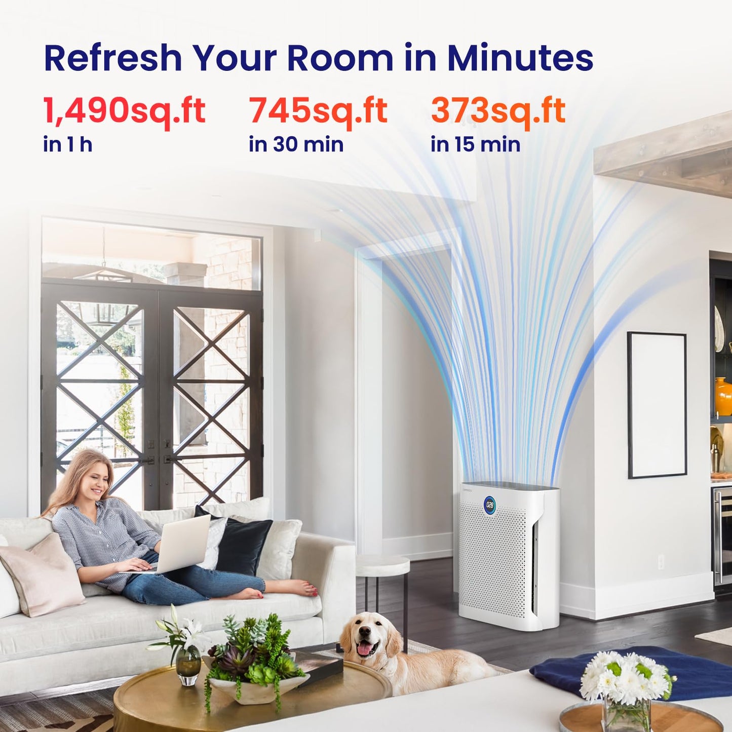 OKSOU 5 Filters Air Purifiers for Home Large Room 1490 Ft², PM2.5 Digital Display Laser Sensor, 50% Energy Saving ECO Mode, H13 True HEPA Filter