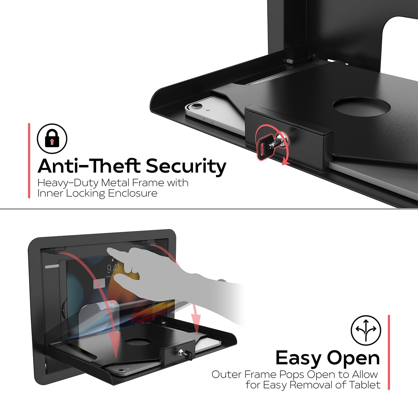 CTA Digital Heavy Duty Metal Tablet Wall Mount - Compatible with iPad 5/6/7/8/9, iPad Pro 9.7' to 11', iPad Air 1/2/3 & Galaxy Tabs - Anti-Theft