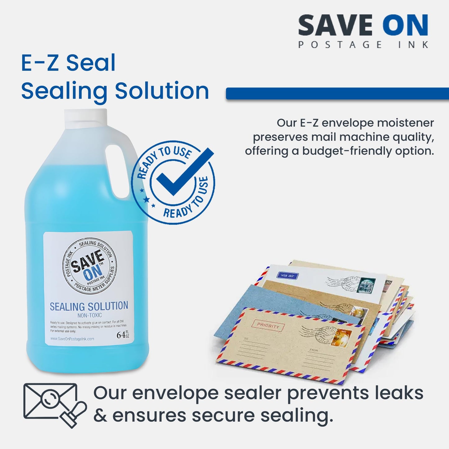 Save On Postage Ink Compatible 608-0 Replacement for PB E-Z Seal - 4 Half Gallons of Sealing Solution DM Series Mailing Systems