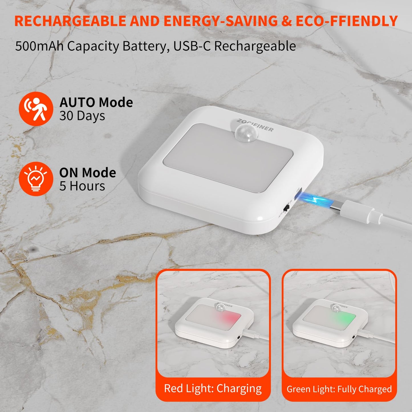 ZOCIFINER Red Light Motion Sensor Night Lights Rechargeable Battery Red Light Stick-on Magnetic Red Lights Sleep Aid Red Night Light for Bathroom