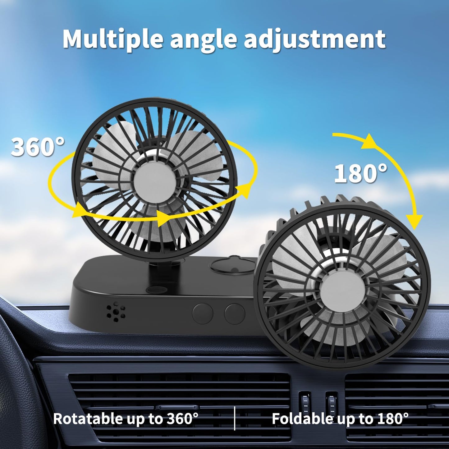 AKSDESY Car Fan, Dual Head USB Fan with Mist Function