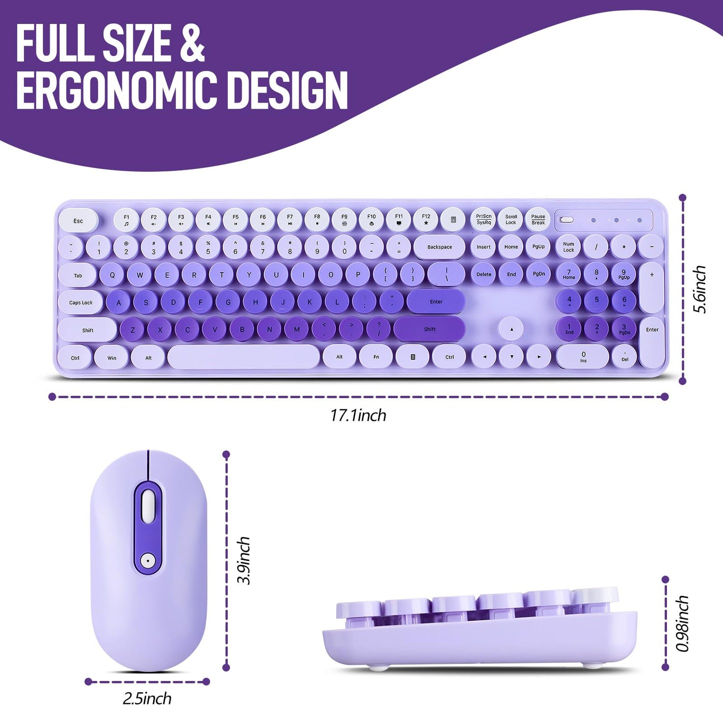 Wireless Keyboard and Mouse Combo, Full Size Compact Quiet Wireless Keyboard and Mouse Set 2.4G Ultra-Thin Sleek Design for Windows, Desktop, PC