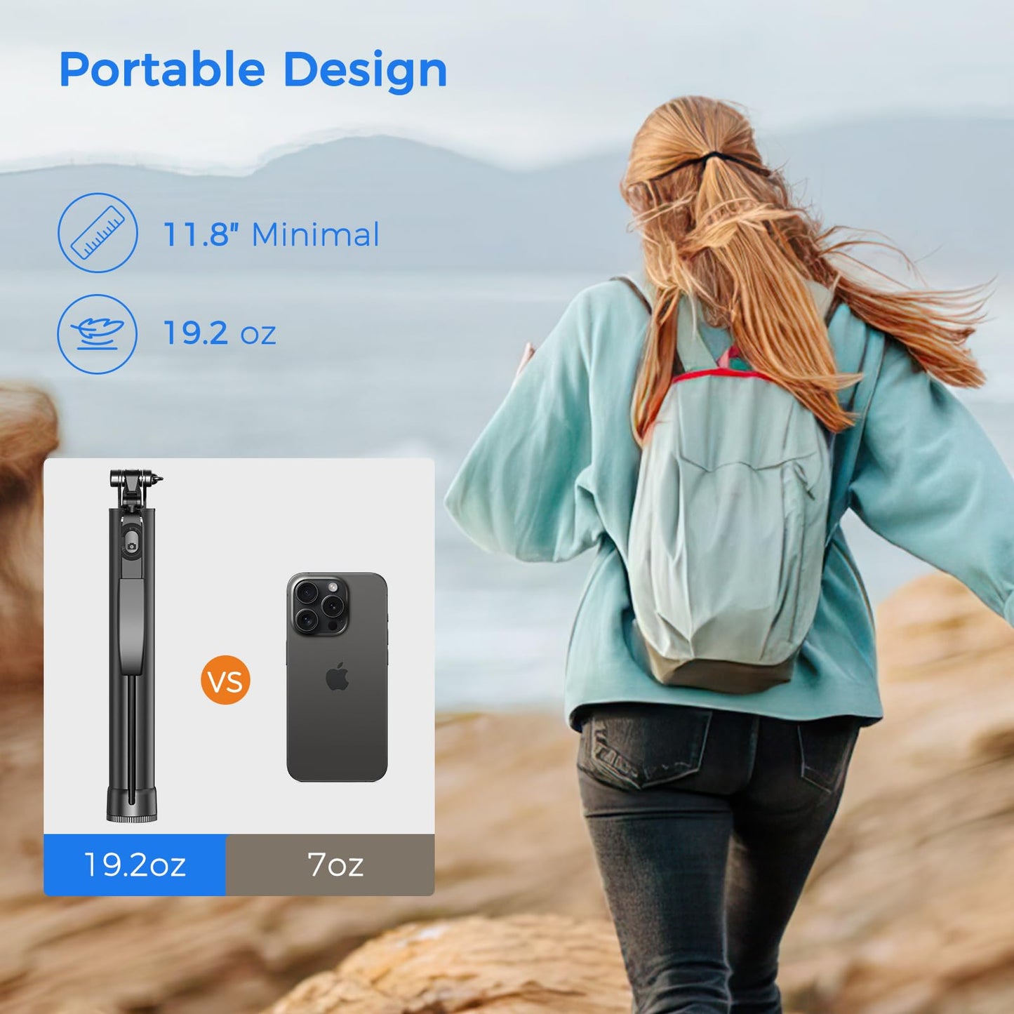Selfie Stick Travel Tripod for Cell Phone with Remote Control and Phone Holder, Extendable Selfie Stick for iPhone, iPhone Tripod for Video Recording