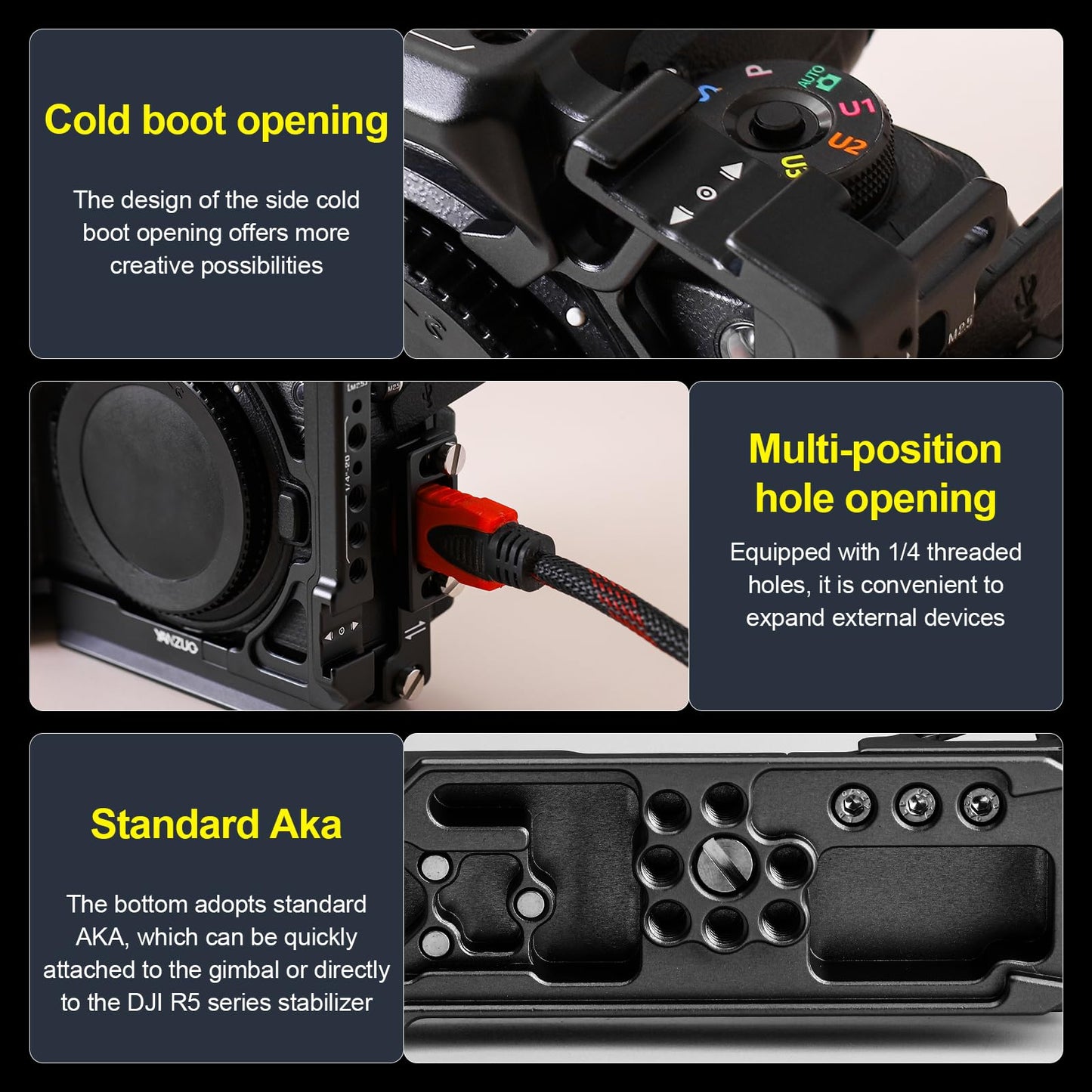 YANZUO Full Camera Cage for Nikon Z6 III, Lightweight Anodized Aluminum Rig with 38mm Arca-Swiss Plate, Quick Release, Two-Point Locking for Gimbal