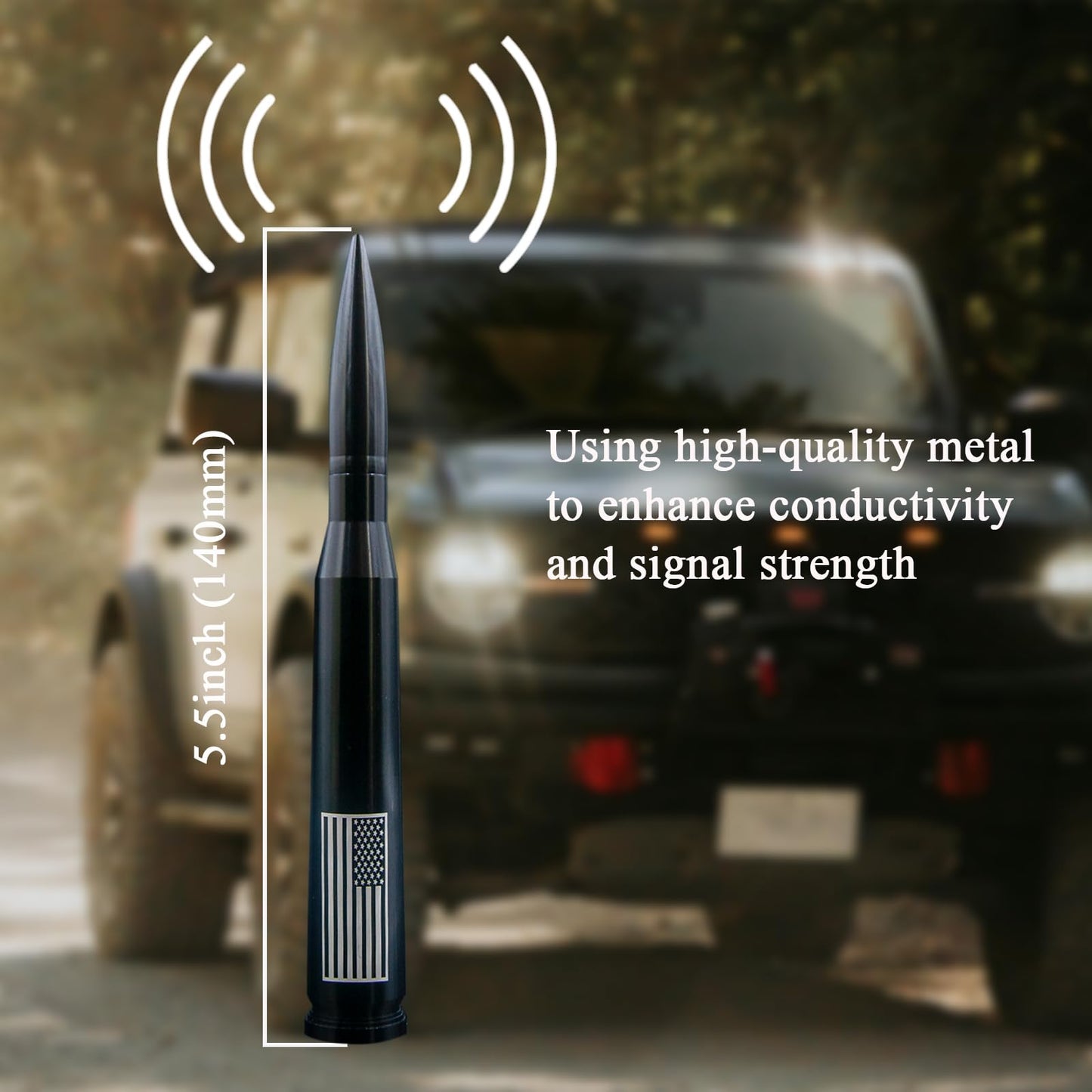 Enmpnornb 5.5inch Black Bullet Antenna American Flag Replacement for Chevy Silverado Dodge Ford F150 F250 F350 RAM 1500 2500 Raptor Truck Antenna