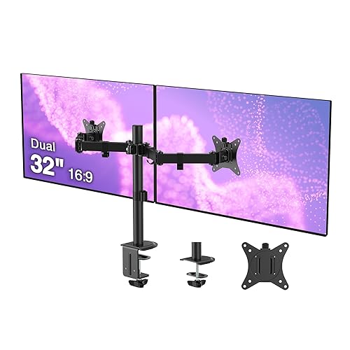 SIIG Dual 32 Inch Articulating Monitor Arm-Black for 17-32" VESA Screens, Full Motion Tilt Swivel Rotation, Height Adjustable Mount with C-Clamp