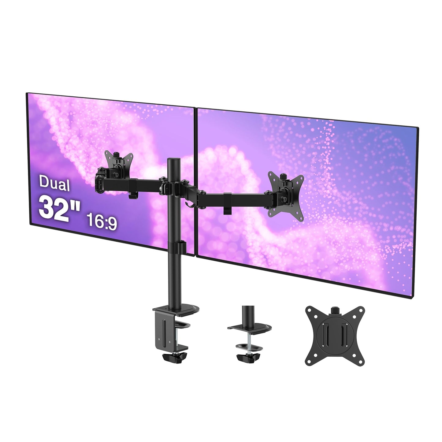SIIG Dual 32 Inch Articulating Monitor Arm-Black for 17-32" VESA Screens, Full Motion Tilt Swivel Rotation, Height Adjustable Mount with C-Clamp