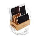 Bamboo Charging Station & Multi-Device Organizer - Large Capacity Desktop Dock for Smartphones, iPhone, iPad, and Tablets