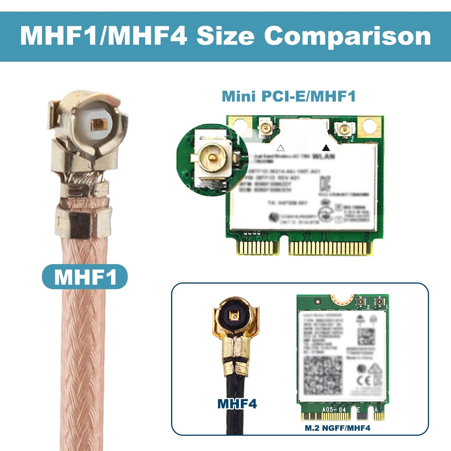 Kaunosta U.FL/MHF1 Cable (12inch 2-Pack) MHF1 to RP-SMA Female Bulkhead RG178 Cable for MHF1 (U.FL) Mini PCI-E Interface Mini PCIe Cards WiFi