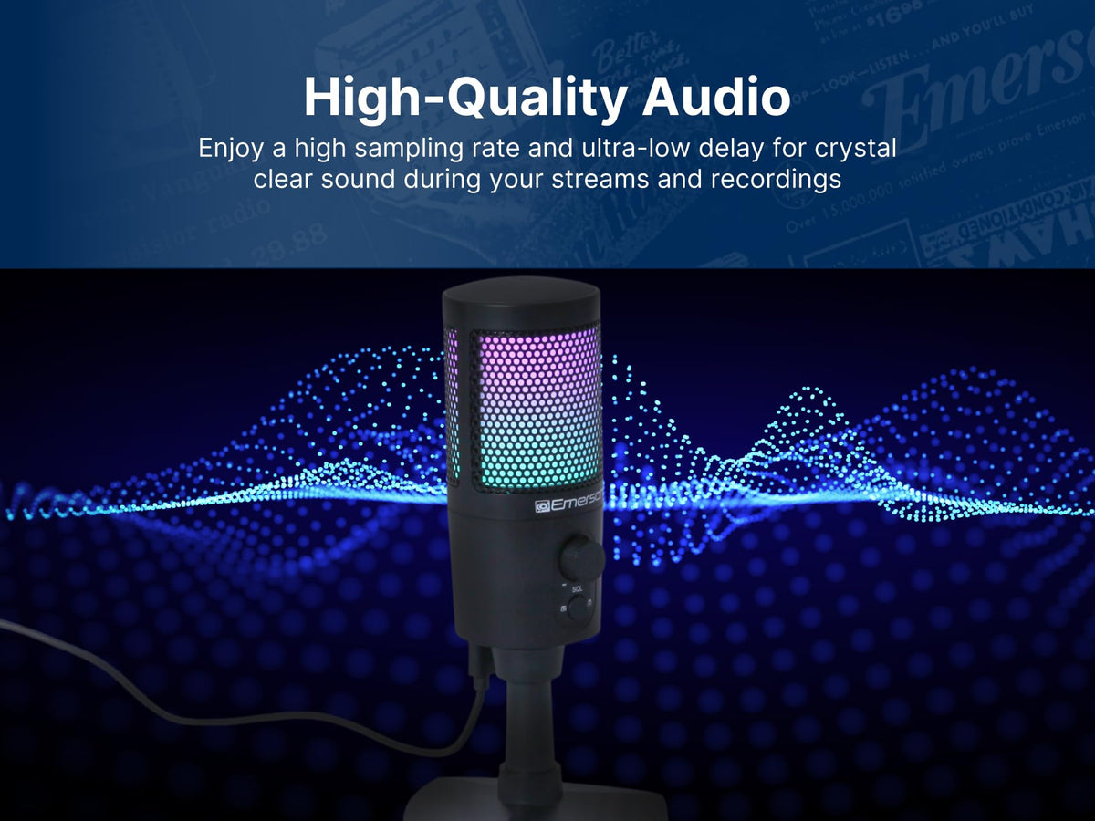 Emerson EAM-9050 USB Gaming & Streaming Microphone with RGB Lighting