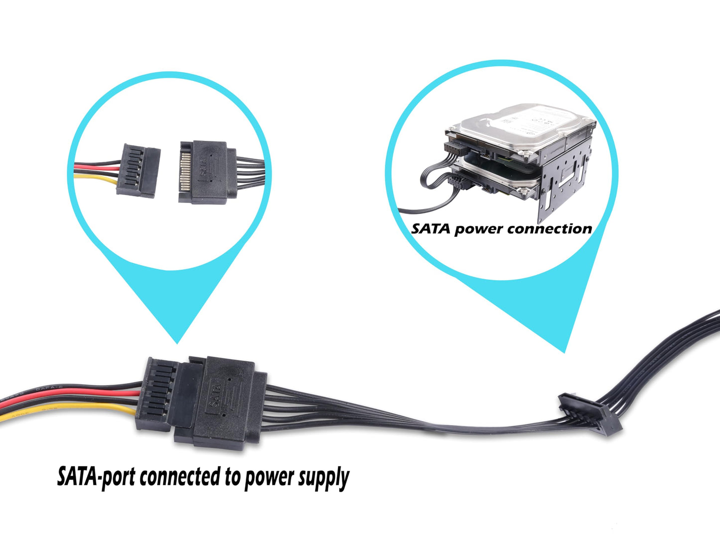 ELFJMZP SATA 15PIN Male to 4 SATA 15 Pin Female Power Splitter 1 to 4 Serial ATA Powered Expansion Cable for PC/NAS/Server SSD/HDD, DVD/CD-ROM - 20.5