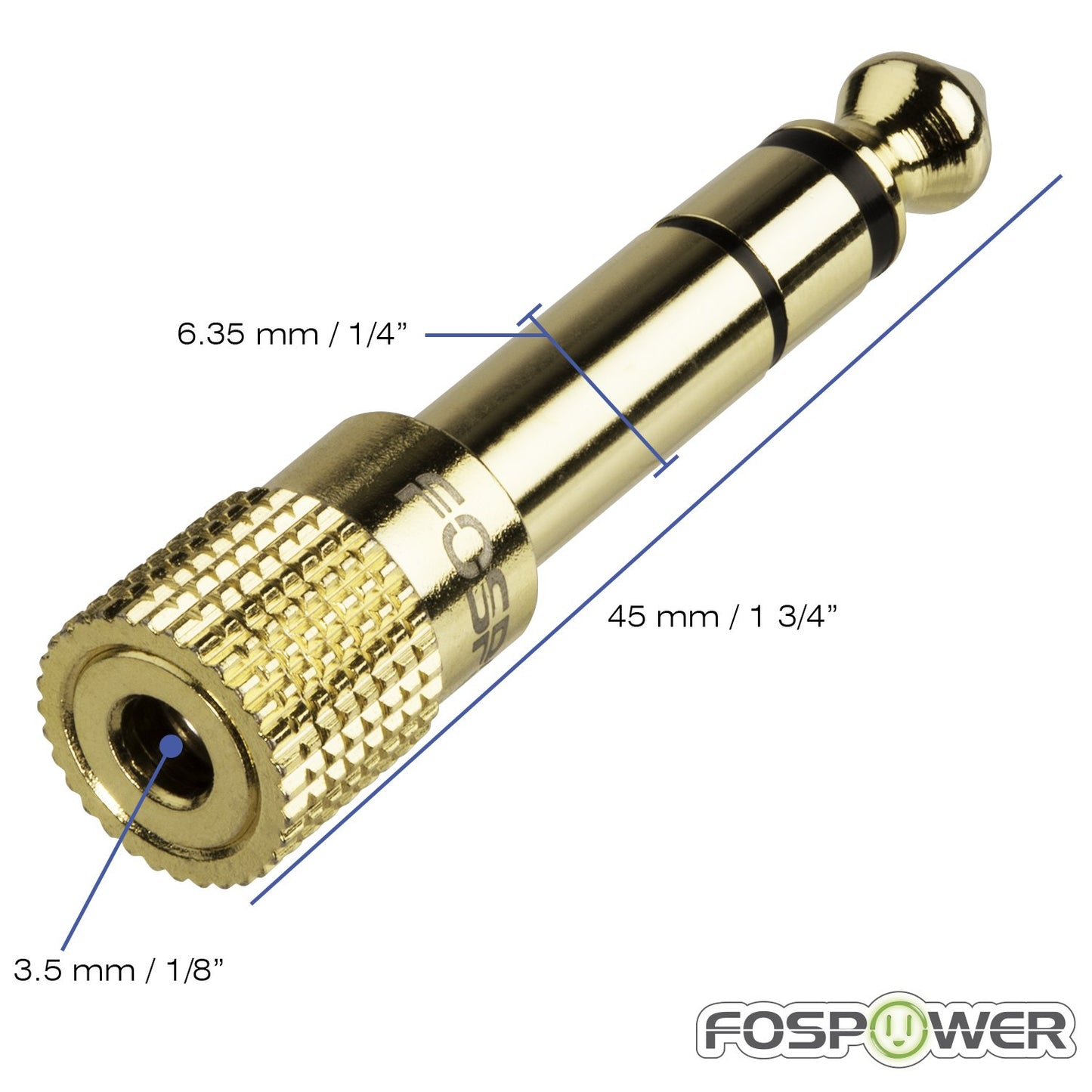 FosPower 6.35mm (1/4 inch) Male to 3.5mm (1/8 inch) Female 3-Conductor TRS AUX Stereo Audio Headphone Jack Adapter - 24K Gold Plated (1 Pack)
