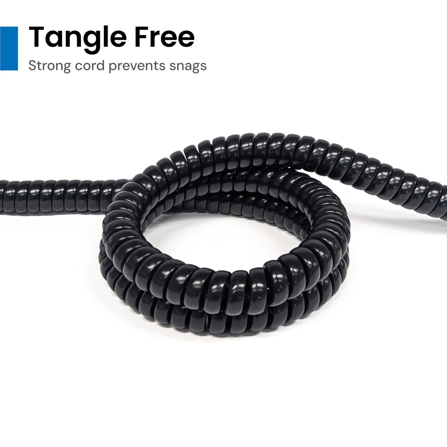 ICC Telephone Handset Cord/Phone Cord, 25 Ft - RJ9 (RJ22) Connectors, Glossy Black, 5-Pack - Curly Coiled Tangle-Free Design for PBX & VoIP Phones