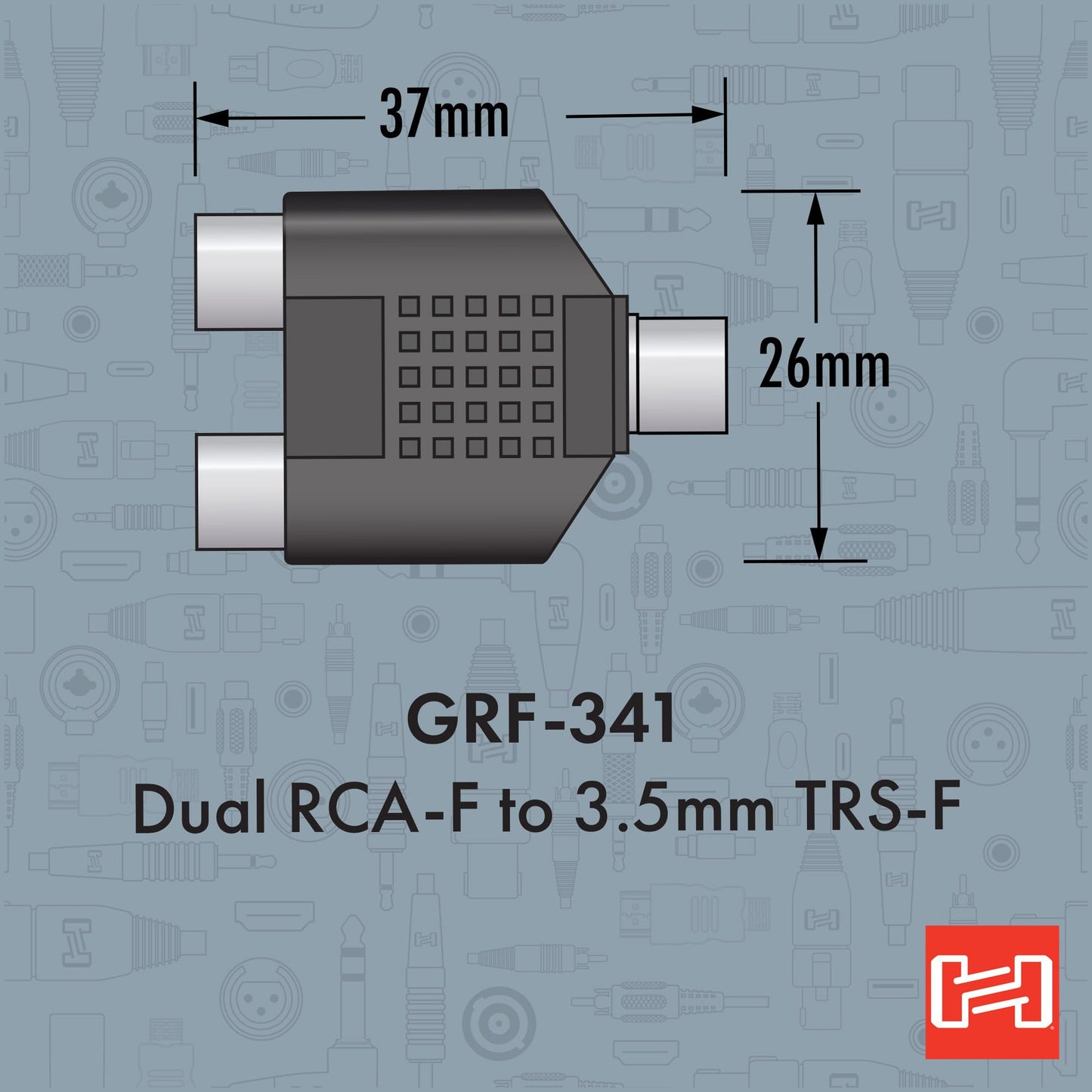 Hosa GRF-341 Coupler, 3.5 mm TRS to Dual RCA
