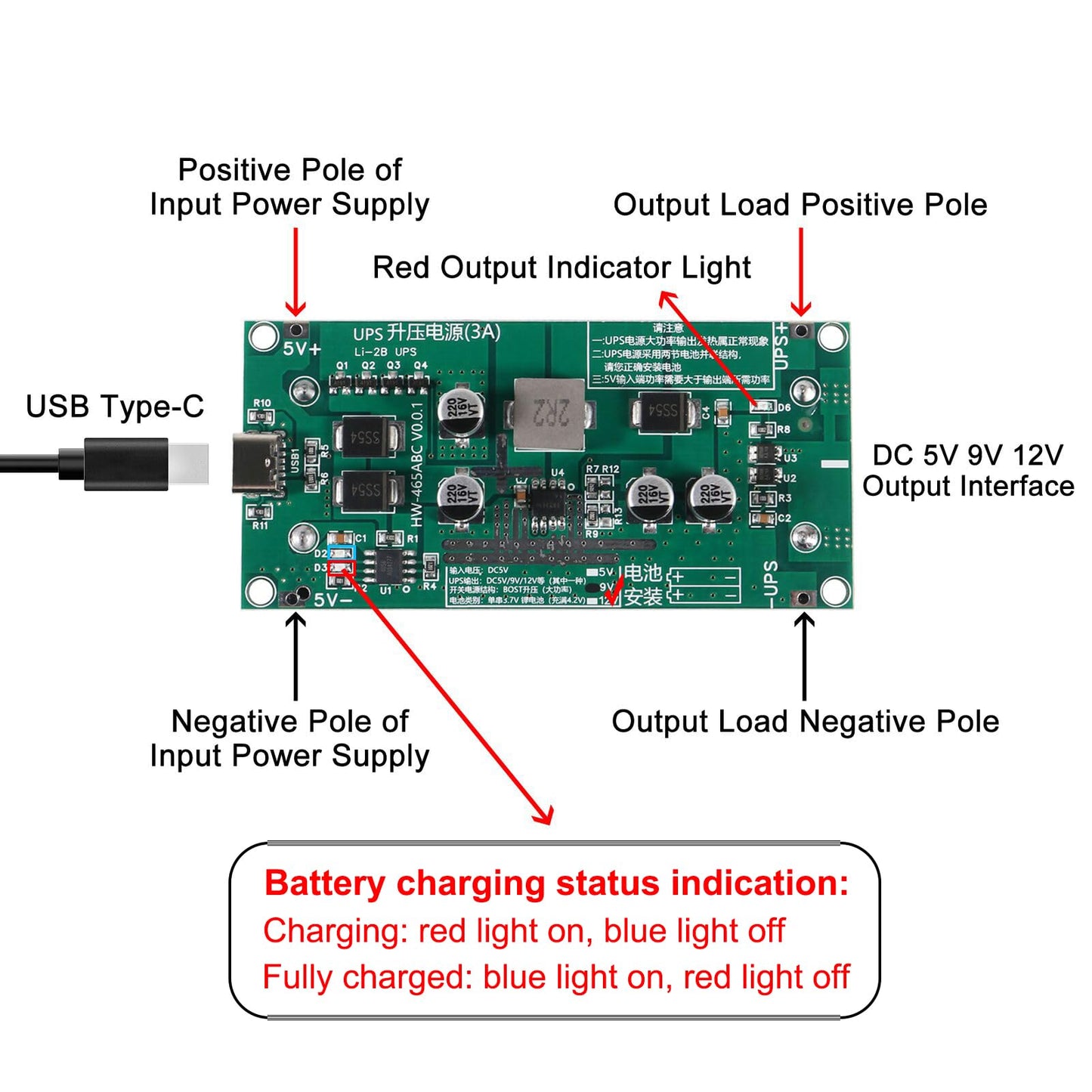 JUZITAO 2PCS Type-C 15W 3A 5V Fast Charge UPS Power Supply 18650 Lithium Battery Charger Module DC-DC Step Up Booster Converter