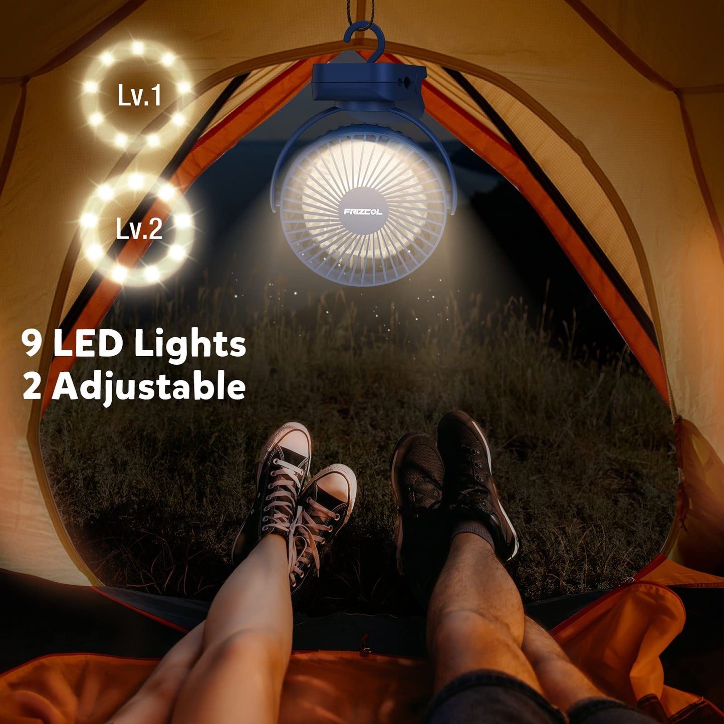 Clip on Fan, 65Hours Portable Rechargeable Fan with LED Lights/Remote/Hooks