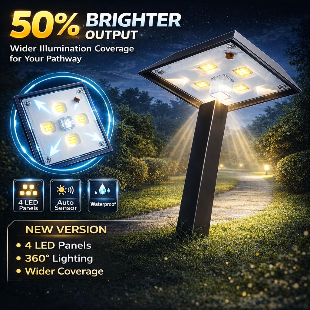 Super Bright 300 Lumens Solar Pathway Lights Outdoor, 2 Lighting Color Modes Warm White & Daylight, Waterproof Landscape LED Lighting for Walkway