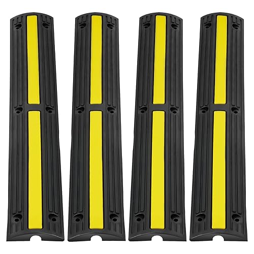 VEVOR 3.28 ft Cable Protector Ramp, 4 Pack of 1 Channel, 18000 lbs/axle Capacity Heavy Duty Rubber Speed Bumps, Floor Cord Cable Protector Wire Cover