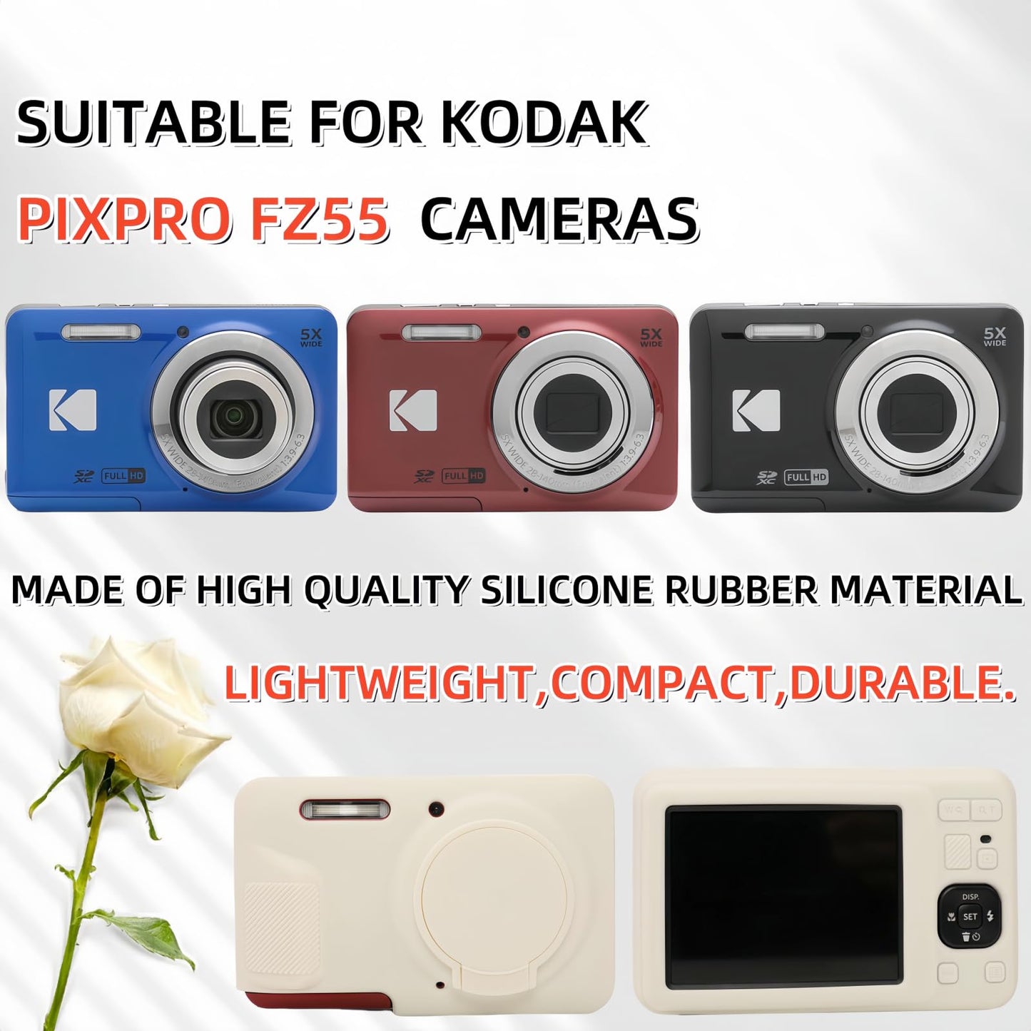 SZHSYJY Case for Kodak PIXPRO FZ55,FZ55 accessories,Soft Silicone Protective Case Removable Lens Cover,Comes with 2 Screen Protectors and 1 Wrist
