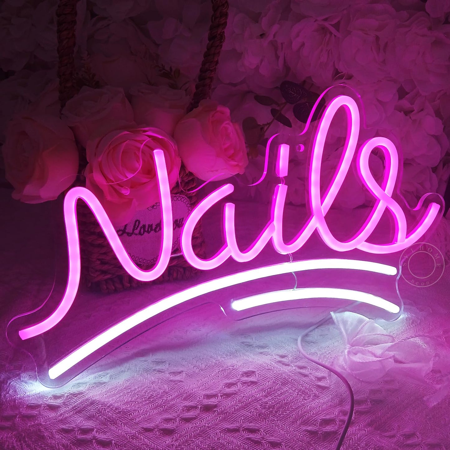 SYLHOME Nails Led Neon Light Sign Pink Business Wall Windows Sign Decor Nails Bar Beauty Salon Girls Bedroom Hanging Light Up Sign USB Birthday Makeup