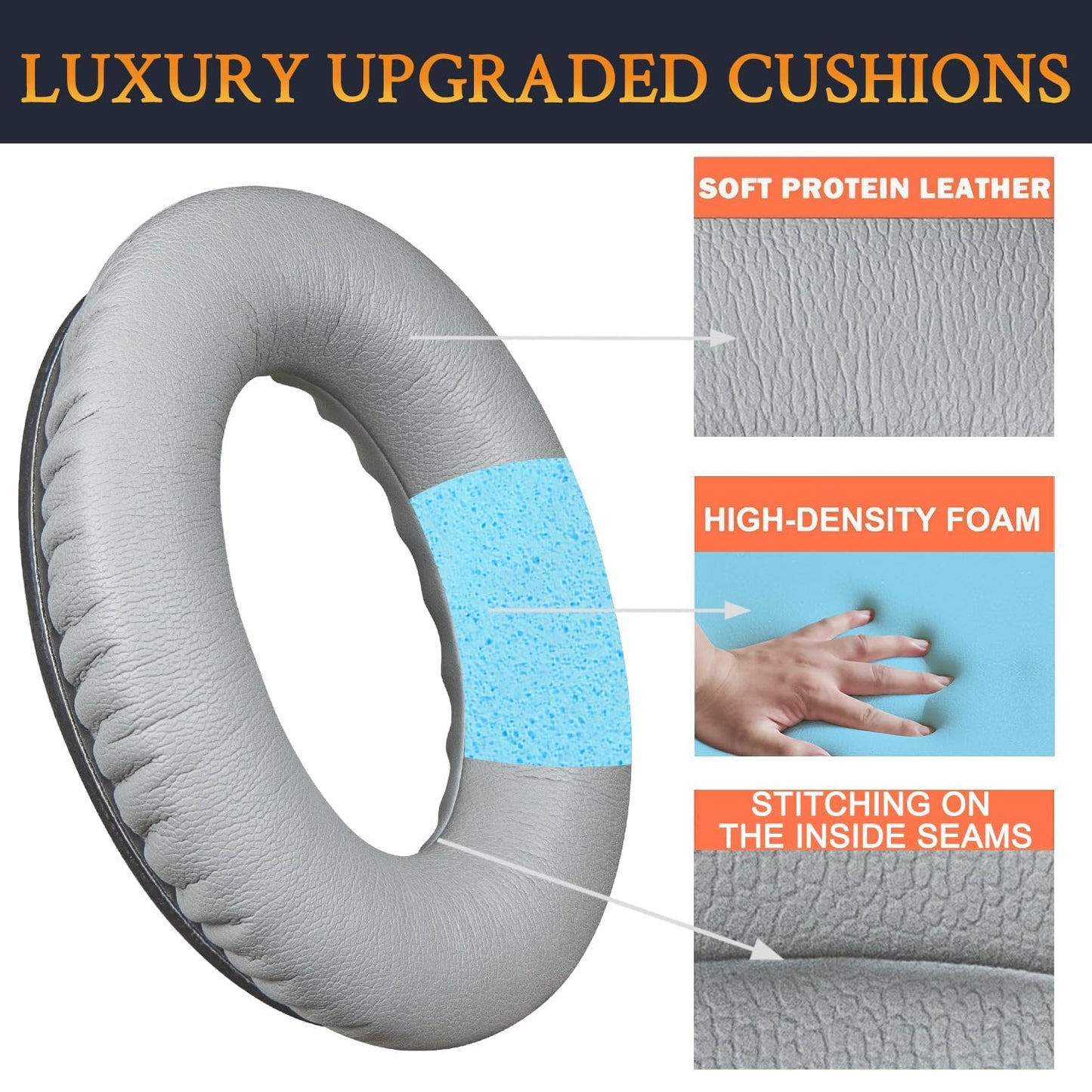 SoloWIT Earpads for Bose QC35/QC35 II Over-Ear Headphones, Softer Leather, Noise Isolation Foam - PL Silver